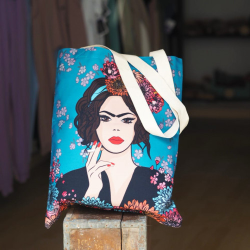 Bossa de tela amb estampat Frida Kahlo