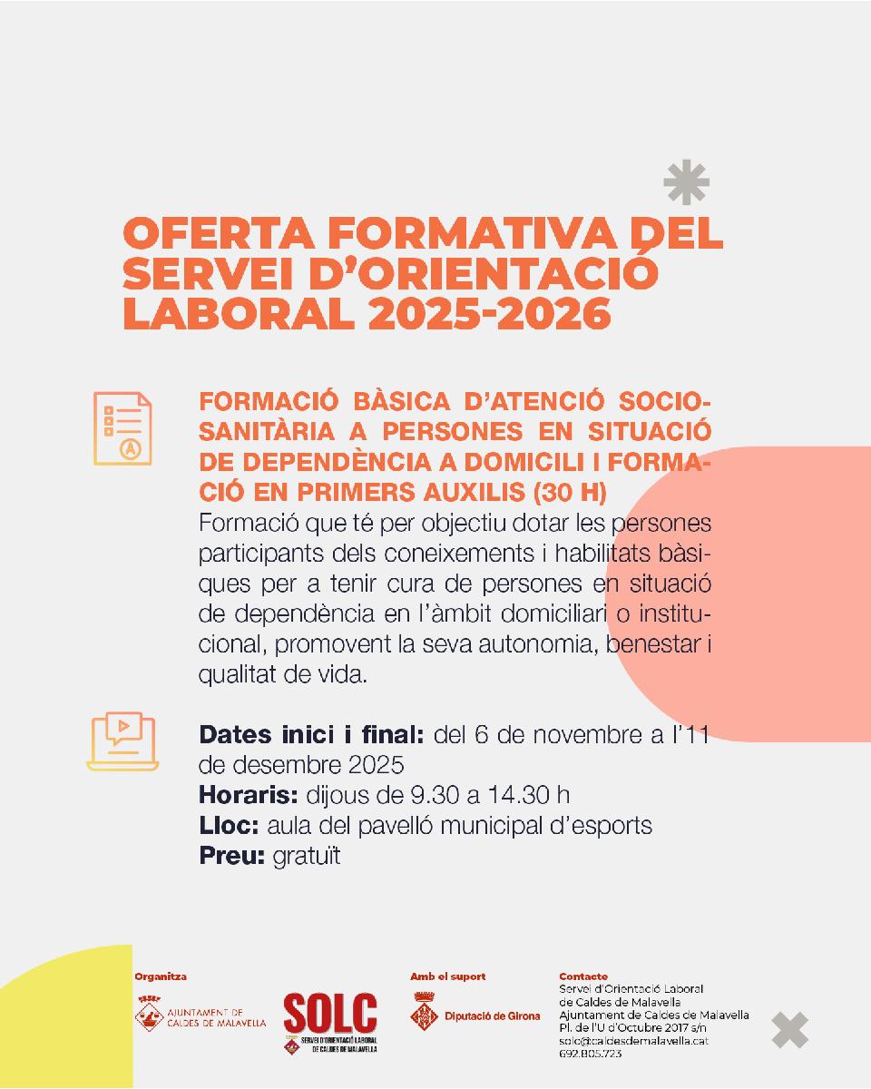 Formació bàsica d'atenció sociosanitària a persones en situació de dependència a domicili i formació en primers auxilis 