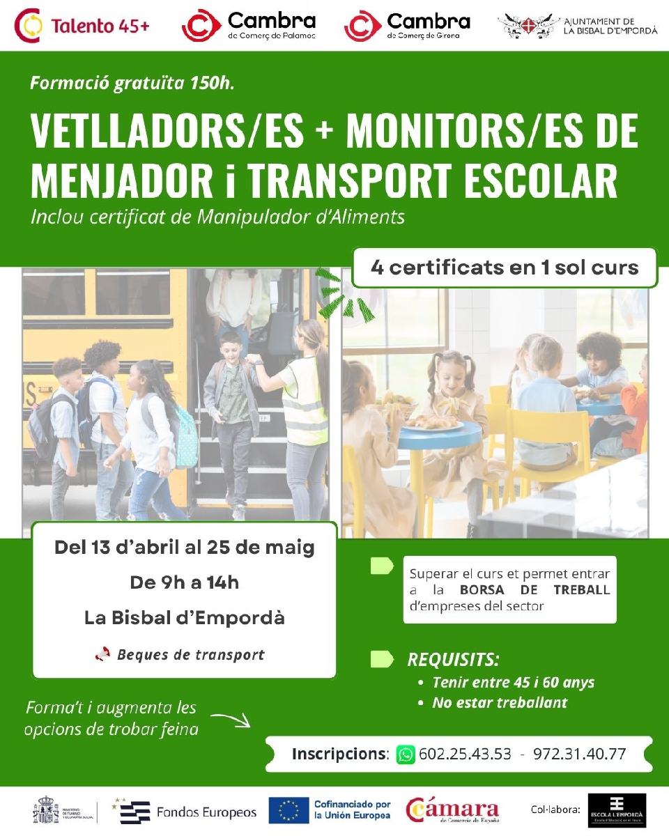 Formació ocupacional: Vetllador/a, Monitor/a menjador escolar i Monitor/a transport escolar