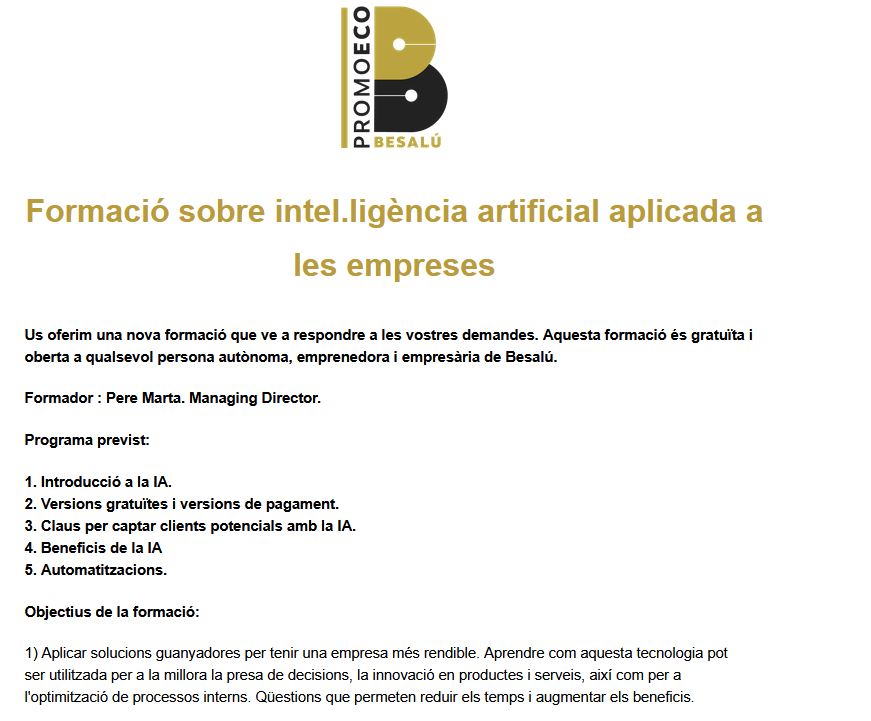 Formació sobre IA aplicada a empreses i comerç