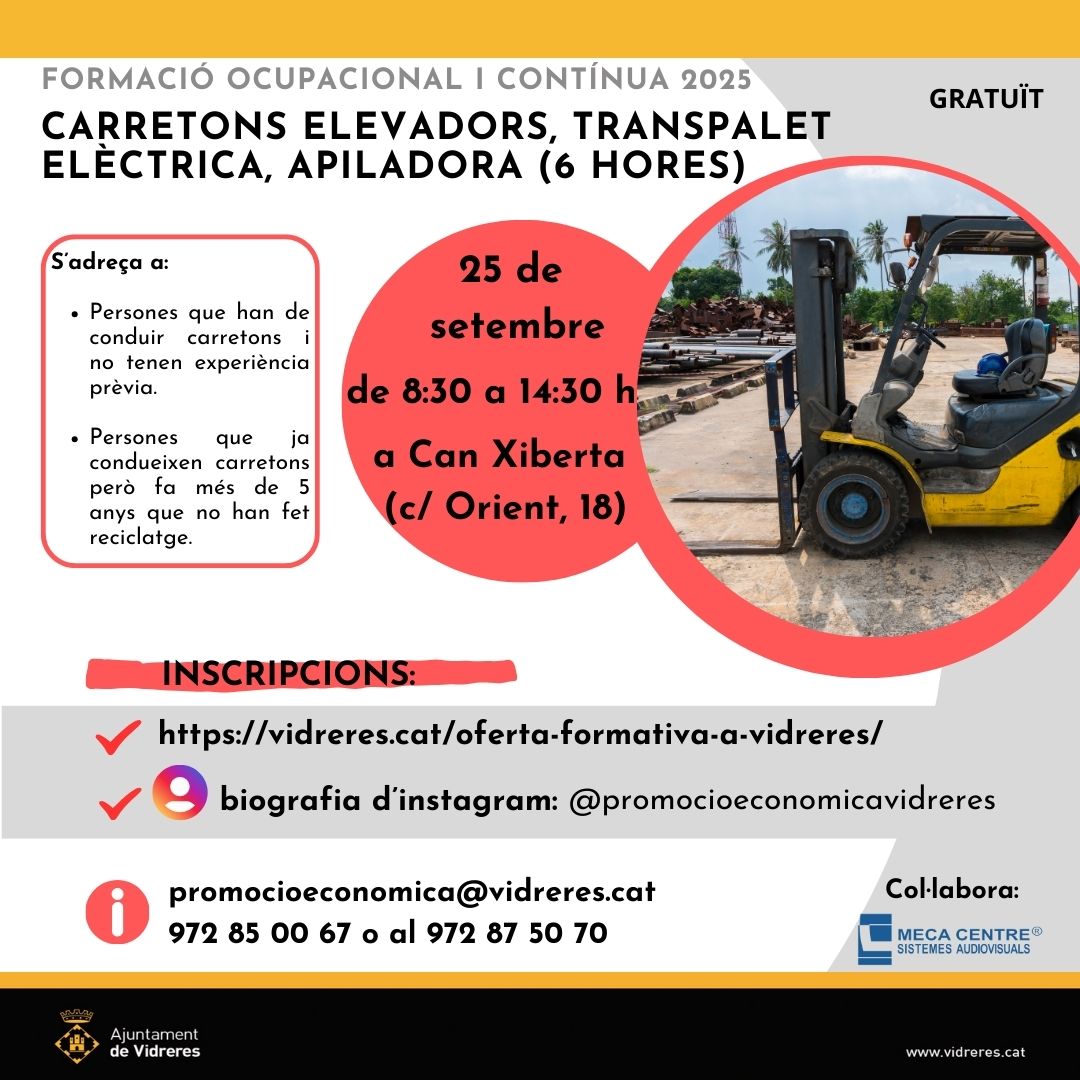 Carretons elevadors, transpalet elèctrica, apiladora (6 hores)