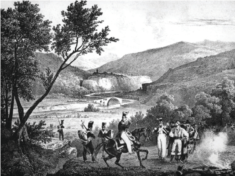 Foto : Vue de la Vallée de la Fluvia à Castelfolit, [il·lustració] A: Jean-Charles Langlois (1826-1830). Voyage pittoresque et 