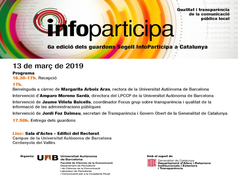 Foto : El segell Infoparticipa 2018 premia la qualitat i la transparència de la comunicació pública local